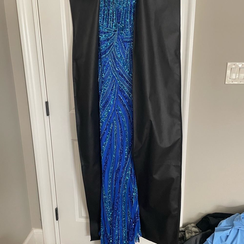 Stunning Black and Blue Sequin Prom Dress
